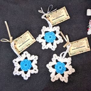Set of 3 Friendship Snowflake Ornaments with Note Cards HANDCRAFTED Crochet